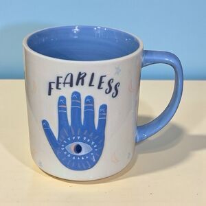 Lang by Design “Fearless”  Blue and White 3-D Design Coffee/Tea Mug